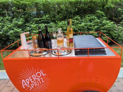 Curved aperol spiritz hand cart Portable Ice Cream Freezer Cart for Sale Push Cart 12V freezer with battery back up