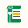 Green renewable energy logo, solar panel electric vehicle charging and battery power icon
