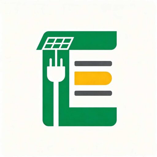 Green renewable energy logo, solar panel electric vehicle charging and battery power icon