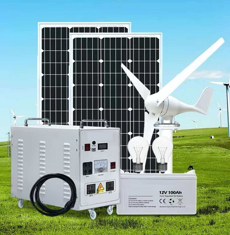 solar panel and wind turbine hybrid power generator station, off-grid renewable energy system for outdoor use