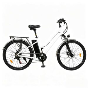 White step through electric city bike, ladies lightweight commuter ebike with removable battery